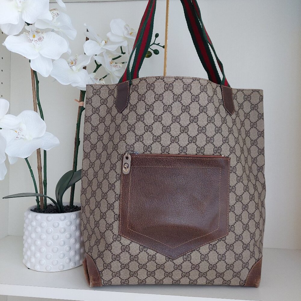 Gucci Web Tan Monogram Canvas Sherry Line GG Tote Bag